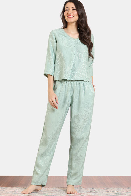 Zivame Coral Glaze Woven Pyjama Set - Granite Green — image 2